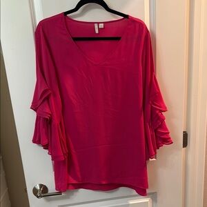 Pink Asymmetrical Bell Sleeve Blouse